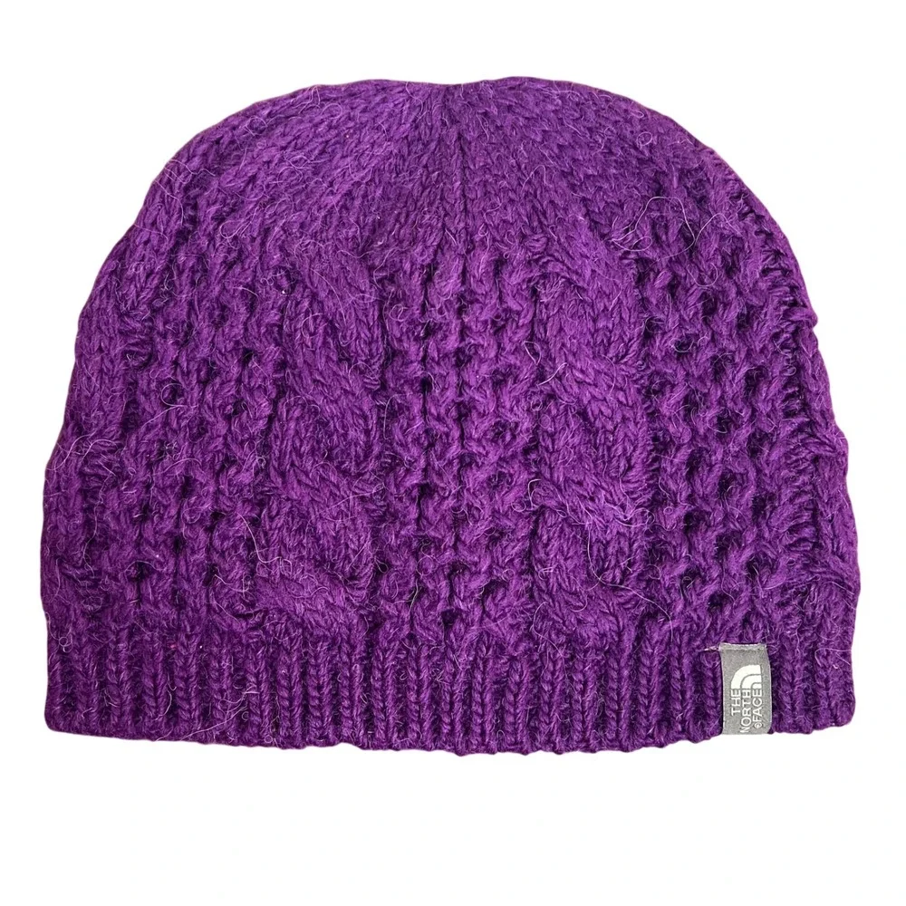 The North Face Purple Cable Knit Beanie Wool Alpaca Blend Hat A5WK One Size